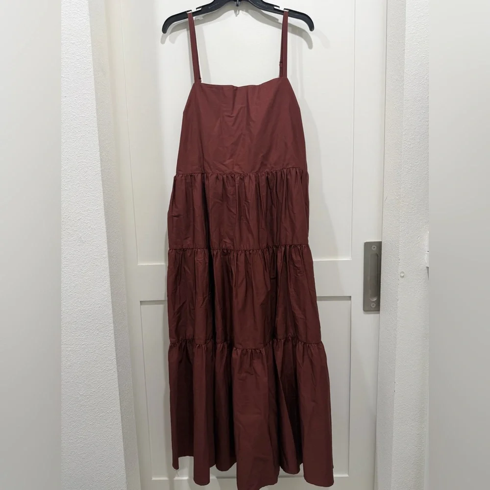 NEW Cotton Poplin Tiered A-Line Dress- color Brown Raisin (size XL) - Picture 3 of 6